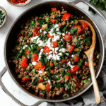 Best Mediterranean ground beef stir fry in skillet
