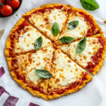 Keto cottage cheese egg pizza crust with melted cheese