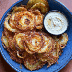 Onion ring chips recipe finished snack on tray