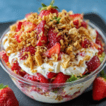 Strawberry Crunch Cheesecake Salad in serving bowl