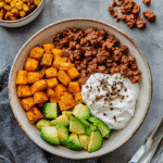 Viral sweet potato taco bowl with toppings