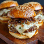 French Onion Soup Burger with Gruyère and caramelized onions