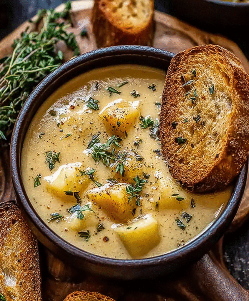 Hearty Cheddar Garlic Herb Potato Soup Recipe