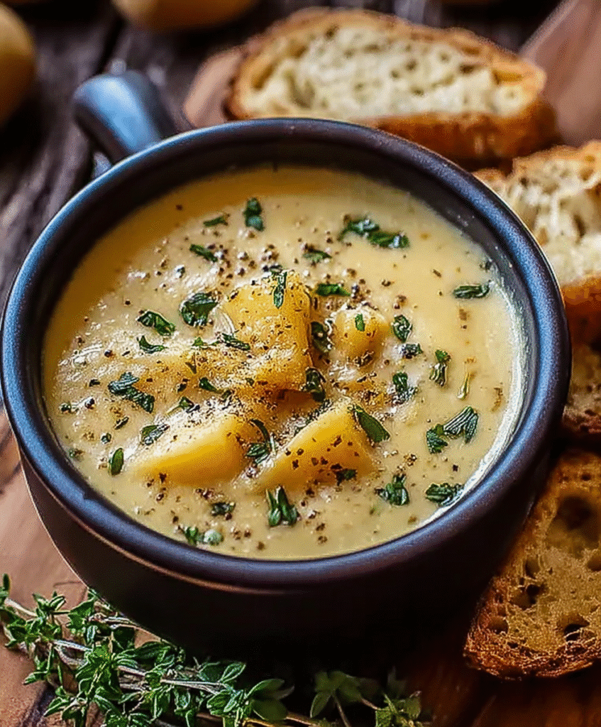 Hearty Cheddar Garlic Herb Potato Soup Recipe